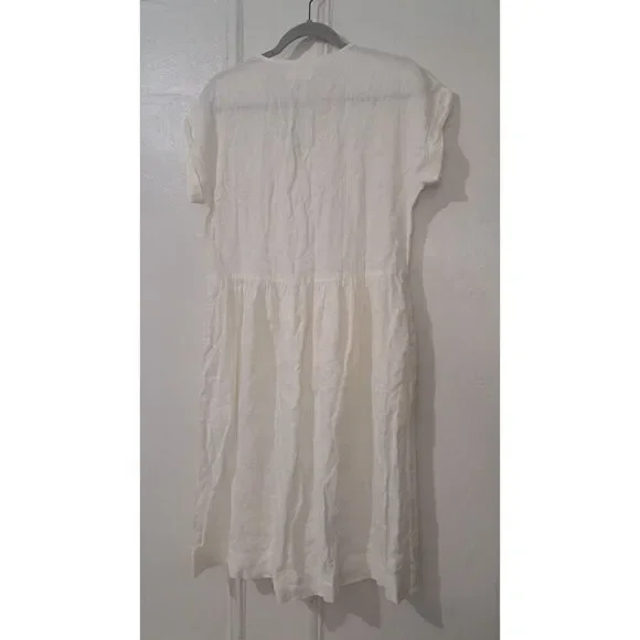Lou & Grey Womens Small LAGENLOOK Beachy Midi Dress Ivory 100% Linen Pockets - Picture 5 of 9